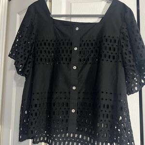 Calypso St. Barth Black Boxy Short Sleeve Blouse
